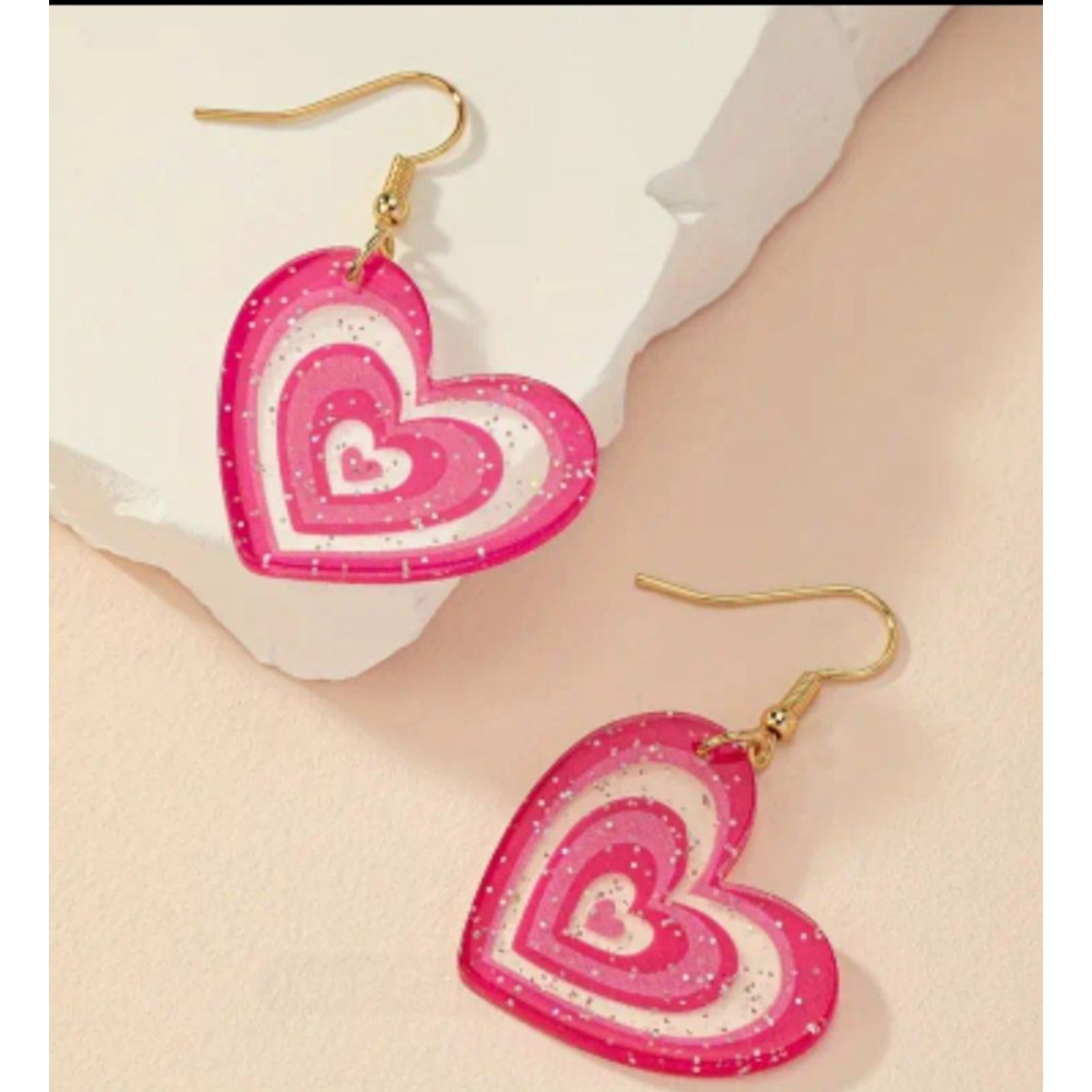 Women's Earrings Pink Heart 1.9in